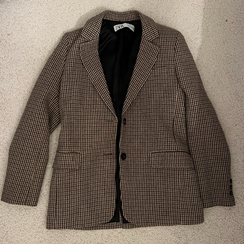 Zara Brown Houndstooth Blazer